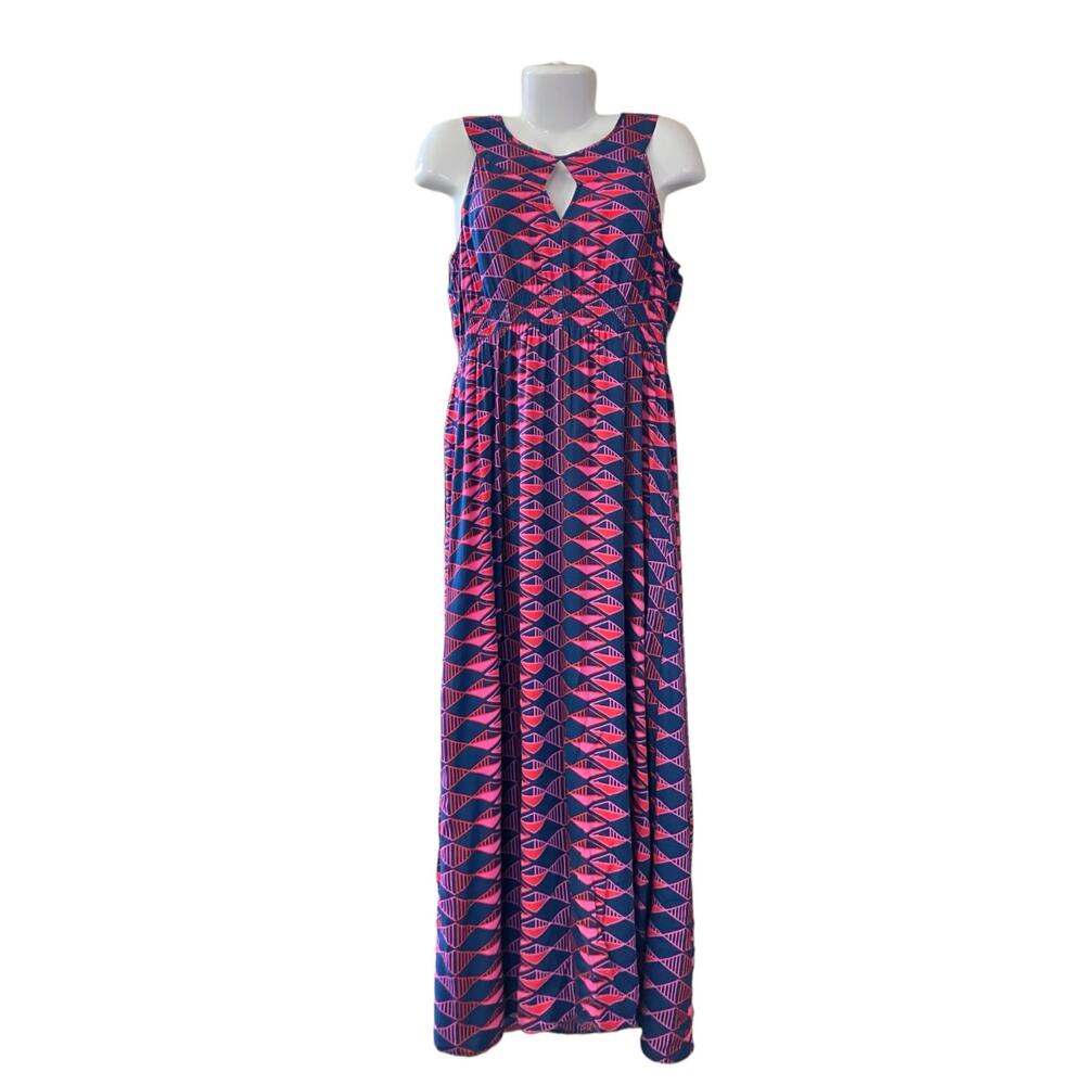 Escapada Women's Multicolor Keyhole Geometric Sleeveless Maxi Dress | Size L - Picture 3 of 10